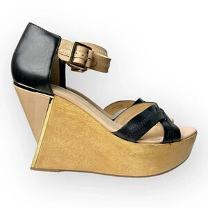 DIANE von FURSTENBERG Alara  Black Natural Designer Platform Sandals 9.5